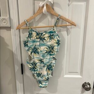 Old Navy Kids Swim One Piece - Blue and Green Palm Print